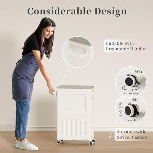Slim Laundry Hamper with Lid 50L Rolling Basket - color: Milky, size: 50L