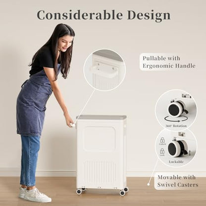 Slim Laundry Hamper with Lid 50L Rolling Basket - color: Milky, size: 50L
