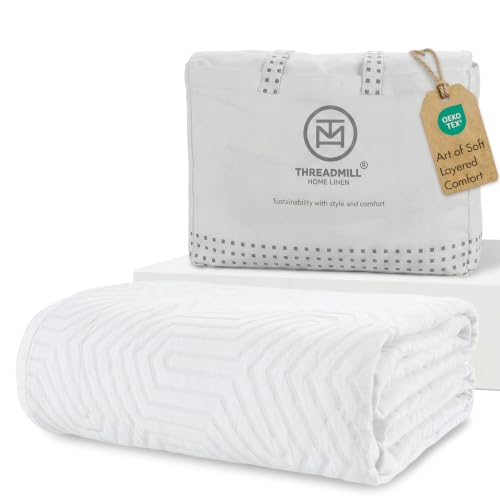 Threadmill Luxury Cotton Blankets for King Size Bed | All-Season Cozy 100% Cotton King Size Blanket | Aster Jacquard Soft & Lightweight Coverlet fits California King, 104x92 | White - color: Aster White, size: King / Cal King