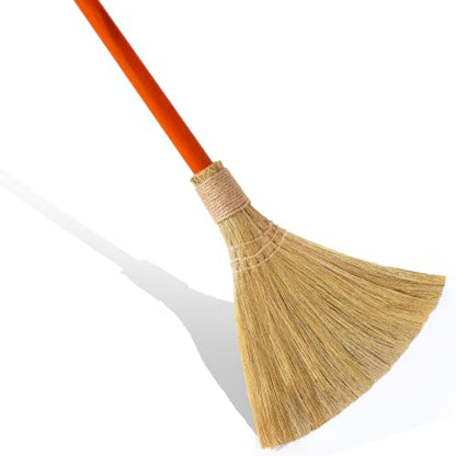 Vietnam Handmade Straw Broom with Orange Wooden Handle - Soft Natural Grass Whisk Broom for Home, Kitchen, Bedroom & Garage, 12.2" Wide x 27.95" Long - style: Orange