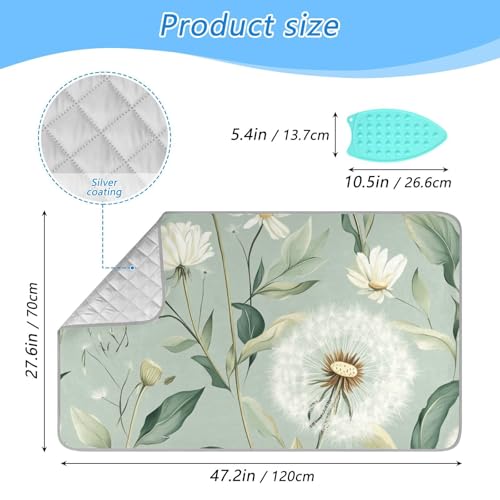 Sage Green Dandelions Ironing Mat Portable Ironing Pad Blanket with Silicone Iron Rest for Table Top Travel Heat Resistant Double-Side Using Large 47x28 Inch Foldable - color: Sage Green Dandelions