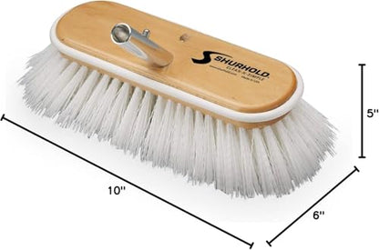 Shurhold Classic Deck Brush – Boat Cleaning Brush with Wood Block, Rubber Bumper & Durable Bristle Design - color: Stiff, White - 10", style: Deck Brush Stiff