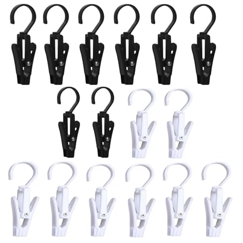 16 PCS Laundry Hooks with Clips，Clothes pins，360° Rotating Hook Clips, Hangers Clip Socks Curtain Towels Bathroom Closet Kitchen Office - color: Black White