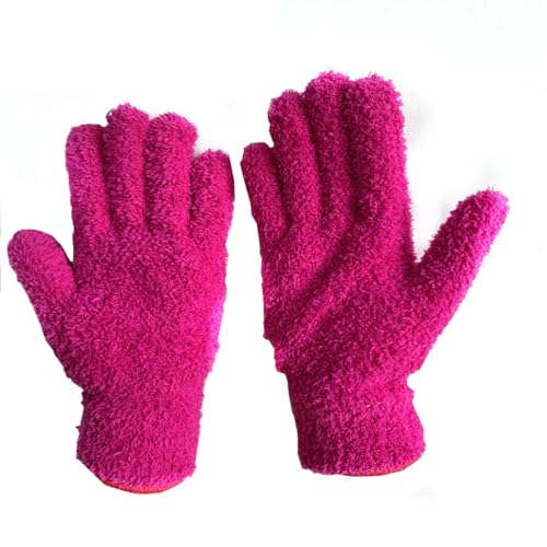 TopHomer Microfiber Gloves House Cleaning Auto Dusting Gloves Coral Fleece for Dusting Furniture and Small Objects - color: Rose Red