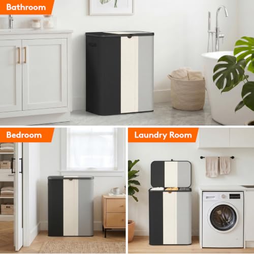 Lifewit 185L 3 Section Laundry Hamper with Lid, Black/Gray/White - color: Black & White & Gray, size: 185L
