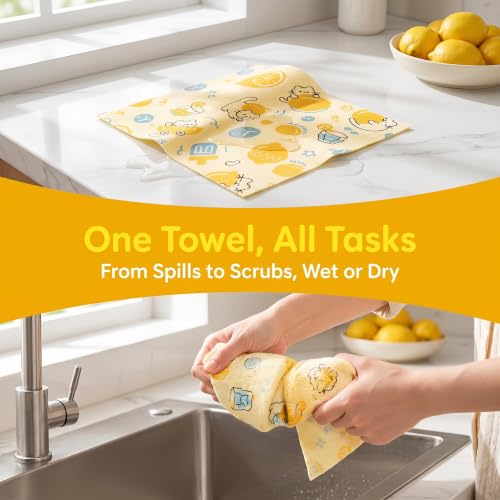 Printed Kitchen Cleaning Cloth Roll, Thick Absorbent Hand-Tear Lazy Cloth - color: Lemon Cat