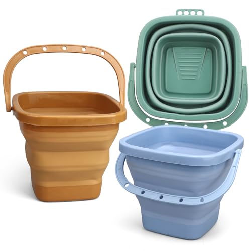 3PCS 3L Collapsible Bucket Sandbox Kit Castle Mold Building Snow Toys for Kids, Foldable Beach Bucket Sand Pail for Garden Planting, Beach Essential Travel Summer Toys, Househould Cleaner Bucket - color: Multicolored