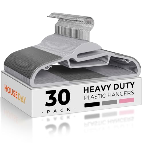 HOUSE DAY Slim Plastic Hangers with Non Slip Rubber Pads, 30 Pack, Grey - color: Light Grey + Dark Grey, size: 30 Pack