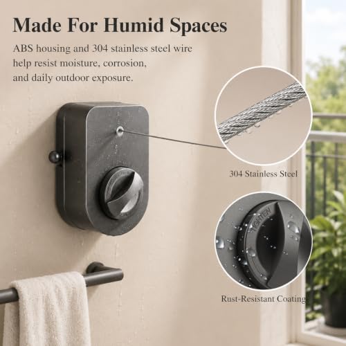 Retractable Clothesline with Adjustable Tension, 13.7 Ft Anti-sag Laundry Line, Wall Mount Drying Clothes Line with Telescopic Rod, Heavy Duty Clothes Drying Line for Indoor Outdoor Use