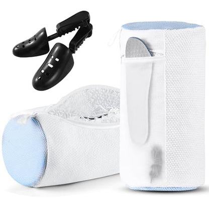 2 Pack XXL Shoe Washing Machine Bag, 700 GSM Heavy Duty Shoes Cleaning Bag with Anti-Tangle Mesh Pocket, 2 Adjustable Shoe Trees Keep Shape, Reusable Sneaker Laundry Bag for Frequent Wash, White - color: White
