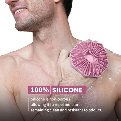 iTokGoK® Premium Silver-Infused Double-Sided Design 2-in-1 Silicone Body Scrubber for Women,Body Buffer Scrubber for Sensitive Skin, Ergonomic No-Slip Handle, Long-Lasting & Easy to Clean - Pink - color: Pink