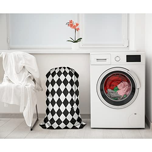 Swono Large Laundry Collapsible Laundry Bag Zigzag Chevron Pattern Black White Grid Geometric Square Pattern Foldable Laundry Hamper Bag, Oxford Cloth - color: Zigzag Chevron Pattern