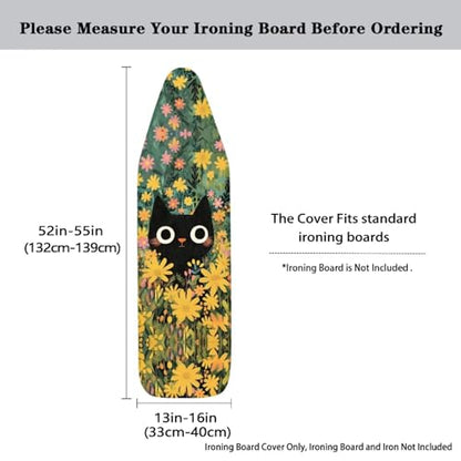 Cat Flower Ironing Board Cover and Pad, 16x55 Inches Standard Size Heavy Duty Silicone Ironing Board Cover Iron Boards Covers with Elastic Edge - color: Cat Flower2