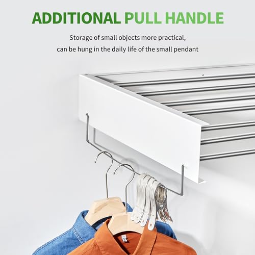 Heshecein Wall Mounted Drying Rack,Collapsible Drying Racks for Laundry,7 Stainless Steel Rods,Folding Indoor/Outdoor Drying Rack Clothing,Collapsible Laundry Drying Rack,47” Wide