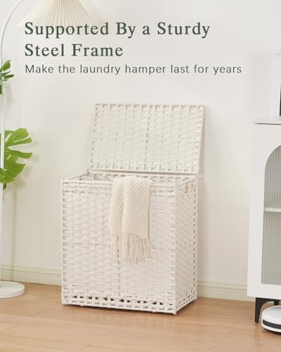 SETVSON Laundry Hamper with Lid Wicker Laundry Basket, White - color: White, size: 29.6 Gal