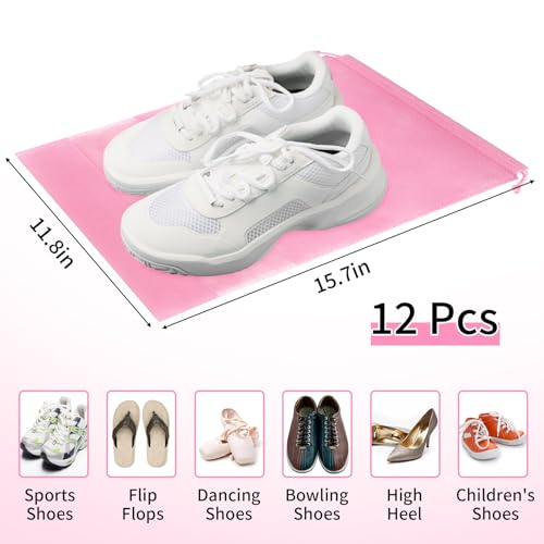 12 Pack Shoe Bags for Travel, Large Travel Shoe Bag for Packing with Window - color: Pink