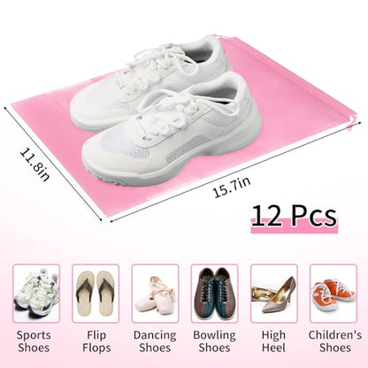 12 Pack Shoe Bags for Travel, Large Travel Shoe Bag for Packing with Window - color: Pink