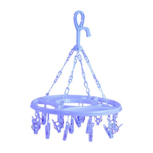 Round Plastic 18 Clips Underwear Scarf Laundry Clothes Drying Hanger Blue