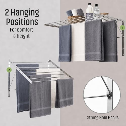 Smartsome | Wall Mounted Clothes Drying Rack | 22" Wide | 15 Linear Feet - size: 22 inches