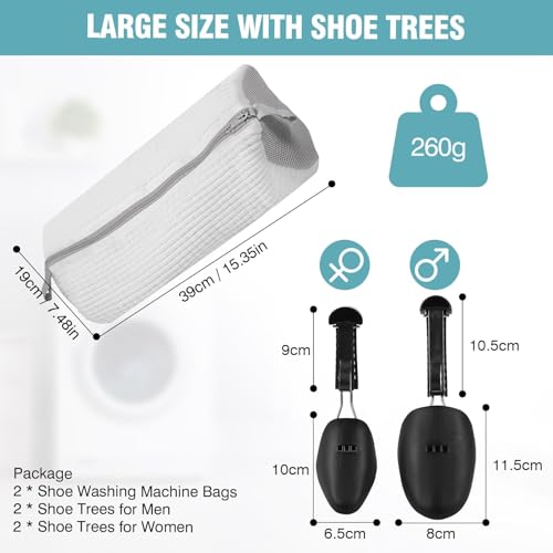 Shoe Washing Machine Bag with Adjustable Shoe Trees for Sneakers - color: White
