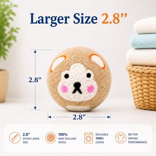 Wool Dryer Balls Handmade 3 Pack XL, Laundry Dryer Balls,100% New Zealand Wool Natural Fabric Softener,Reusable 1000 Loads,Wrinkles Free, Shorten Drying Time,Baby Safe (3 Pack XL,Zoo Friends) - color: Zoo Friends