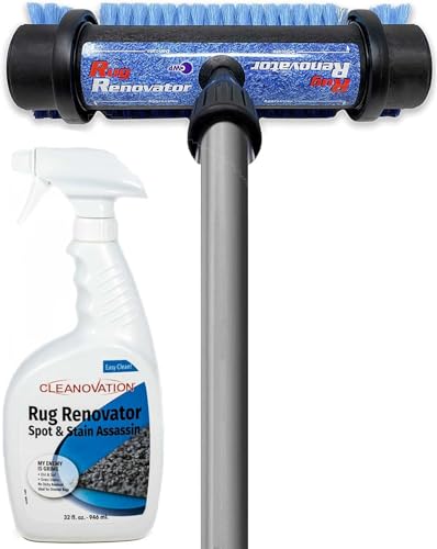 Rug Renovator Floor Scrub Brush with Long Handle, Scrape Brush Stiff Bristle Scrubber, Cleaning for carpet pet stains and odors, 32 Fl oz Carpet Shampoo