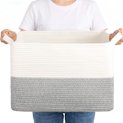 OIAHOMY Woven Storage Basket, Large Baskets for Organizing White & Grey - color: White & Grey, size: 16.5"x13"x12"