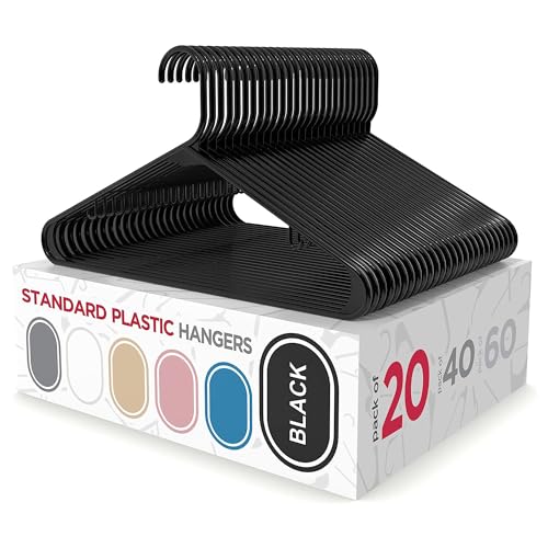 Sharpty Plastic Hangers Clothes Hangers for Clothing, Closet, Coats & Shirts - Durable & Space Saving - for Everyday Standard Use, Room Essentials & Basics - 20 Pack - Black - color: Black, size: 20