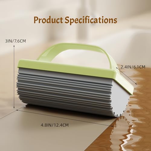 Reusable Damp Duster Sponge 3-Pack, Deep Groove Cleaning Sponge with Handle | Strong Adhesion & Super Absorption for Baseboards, Blinds, Vents, Window Tracks (Green)
