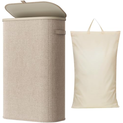 Lifewit Slim Laundry Basket with Lid and Removable Bag, 65L, Beige - color: Beige, size: 65L