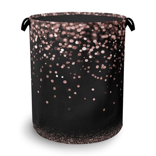 Pink Glitter Laundry Hamper,Dirty Clothes Laundry Basket with Handles Waterproof Oxford Cloth Storage Basket for College Dorms Bathroom Bedroom 16" x 20.8" - color: Pink Glitter