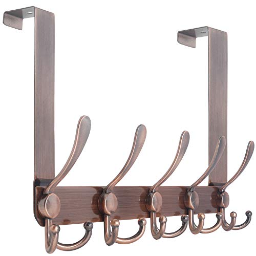 WEBI Over The Door Hook Rack with 5 Tri Hooks for Hanging Coats,Door Hanger Over Door Towel Rack Door Coat Towel Hanger Door Coat Rack,Antique Copper - color: R/Antique Copper, size: 1 Pack