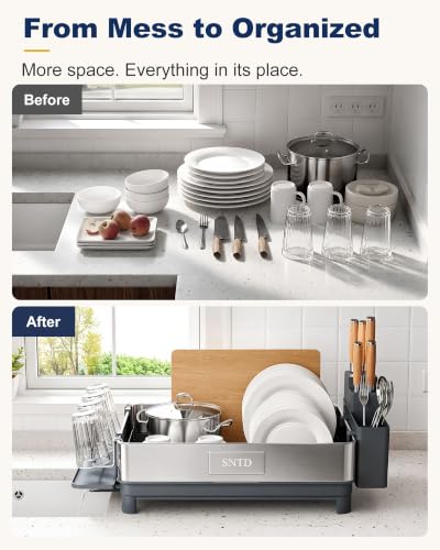 SNTD 304 Stainless Steel Dish Drying Rack for Small Kitchen Counter, Grey - color: Gray