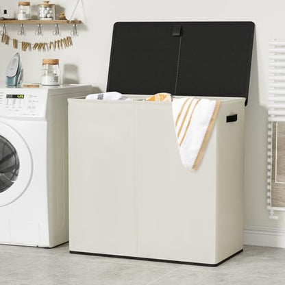 WOWLIVE Laundry Hamper with Lid, 180L Large Laundry Basket 3 Section - color: Beige, size: 180l (31.5x 12.2 X 27.5 Inches)