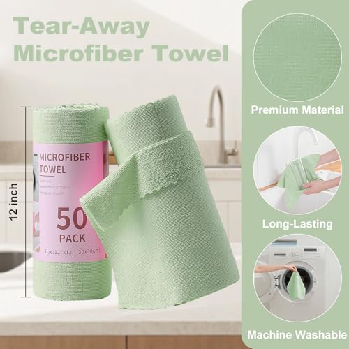 Jessy Home 2 Roll Reusable Paper Towels,100 Sheets Tear Away Microfiber Cleaning Cloth, Lint Free Clean Rags for Kitchen, Dishcloth,Household Cleaning Supplies - color: Turquoise