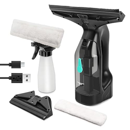 Window Vacuum Cleaner Kit Cordless, 35Min Runtime & 2 Suction Nozzles Cleaning Tool, All-in-One Electric Squeegee Spray Kit for Streak-Free Windows Washing, Shower Glass, Mirrors,Car