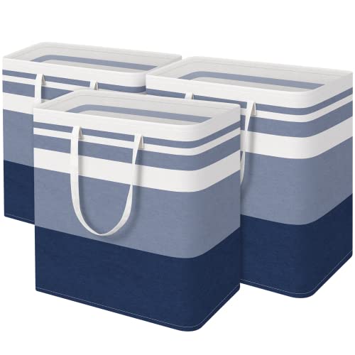 BlissTotes 3-Pack Laundry Basket, Collapsible Laundry Hamper, Blue, 100L - color: Blue, size: 100L