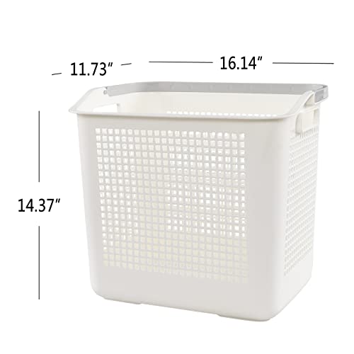 42 L Plastic Laundry Baskets with Handles, White Plastic Hamper for Clothes, 4 Packs