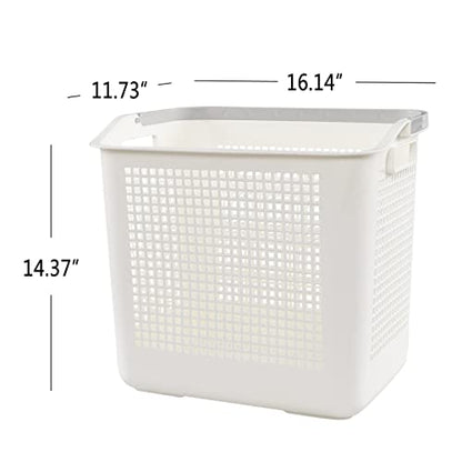 42 L Plastic Laundry Baskets with Handles, White Plastic Hamper for Clothes, 4 Packs