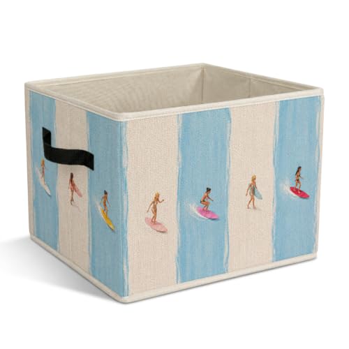 Preppy Coastal Surf Girl Foldable Storage Bins with Handles - color: blue surf girl