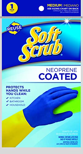 Soft Scrub Neoprene Coated, Reusable Latex Household Glove - size: Medium