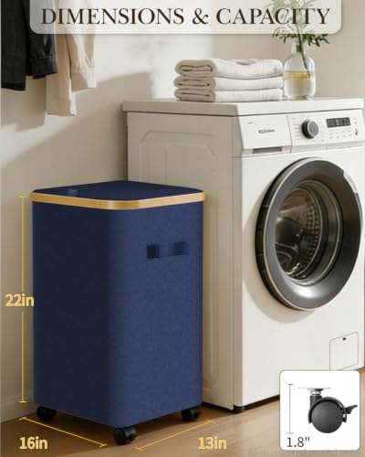 Laundry Hamper with Wheels, 75L Rolling Laundry Basket, Removable Inner Bag - color: Blue, size: 75L