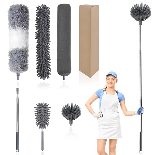 Ceiling Fan Cleaner Duster,Extendable High Duster with 2m Retractable Pole and Washable Microfiber Heads, Ideal for Home and Commercial Cleaning in Hard-to-Reach Areas (6)