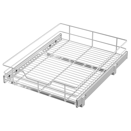 Pull Out Cabinet Organizer 18" W X 22" D, Chromed, Full Slide Out Drawers - color: 1 Tier - Chrome-Plated, size: 17" W X 22" D
