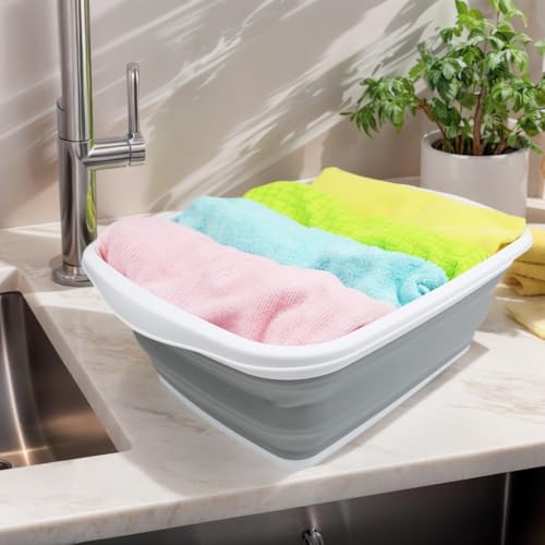 SAMMART 10L (2.6 Gallons) Collapsible Tub - Foldable Dish Tub - Portable Washing Basin - Space Saving Plastic Washtub (White/Grey, 1) - color: White/Grey