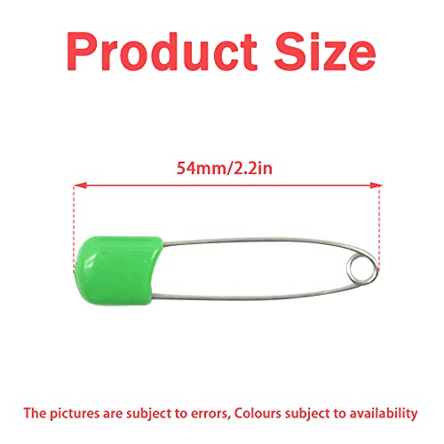 50 PCS Safety Pin 54mm/2.2in Baby Diaper for Cloth Plastic Head Baby for Diapers Stainless Steel Cloth with Locking Closures Nappy for Crafts（DT/Green） - color: Green