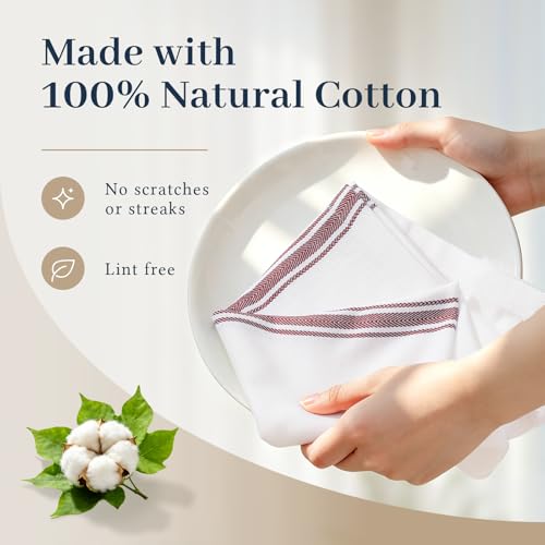 Homaxy 100% Ring Spun Cotton Kitchen Towels 12 Pack, Red Stripe - color: Red Stripe, size: 15" X 25" - 12 Pack