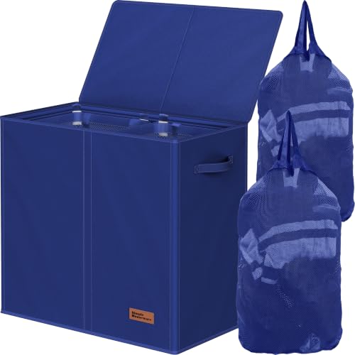 Simple Houseware Double Laundry Hamper with Lid & Removable Bags, Dark Blue - color: Dark Blue
