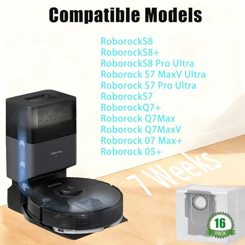 16 pack Disposable Dust Bag for roborock Q5 Q5+ Q7 Q7+ Q7 Max Q7 Max+ S7 MaxV Ultra S8+ S8 Pro Ultra Robot Vacuum,roborock Q5 bags:3L Large Capacity Disposable Bag Replacement