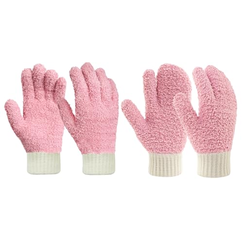 MIG4U Microfiber Dusting Gloves House Cleaning Glove for Blinds, Windows, Shutters, Furniture, and Car, Reusable Lint-Free Pink 2 Pairs S/M - color: Pink Mitten + Gloves